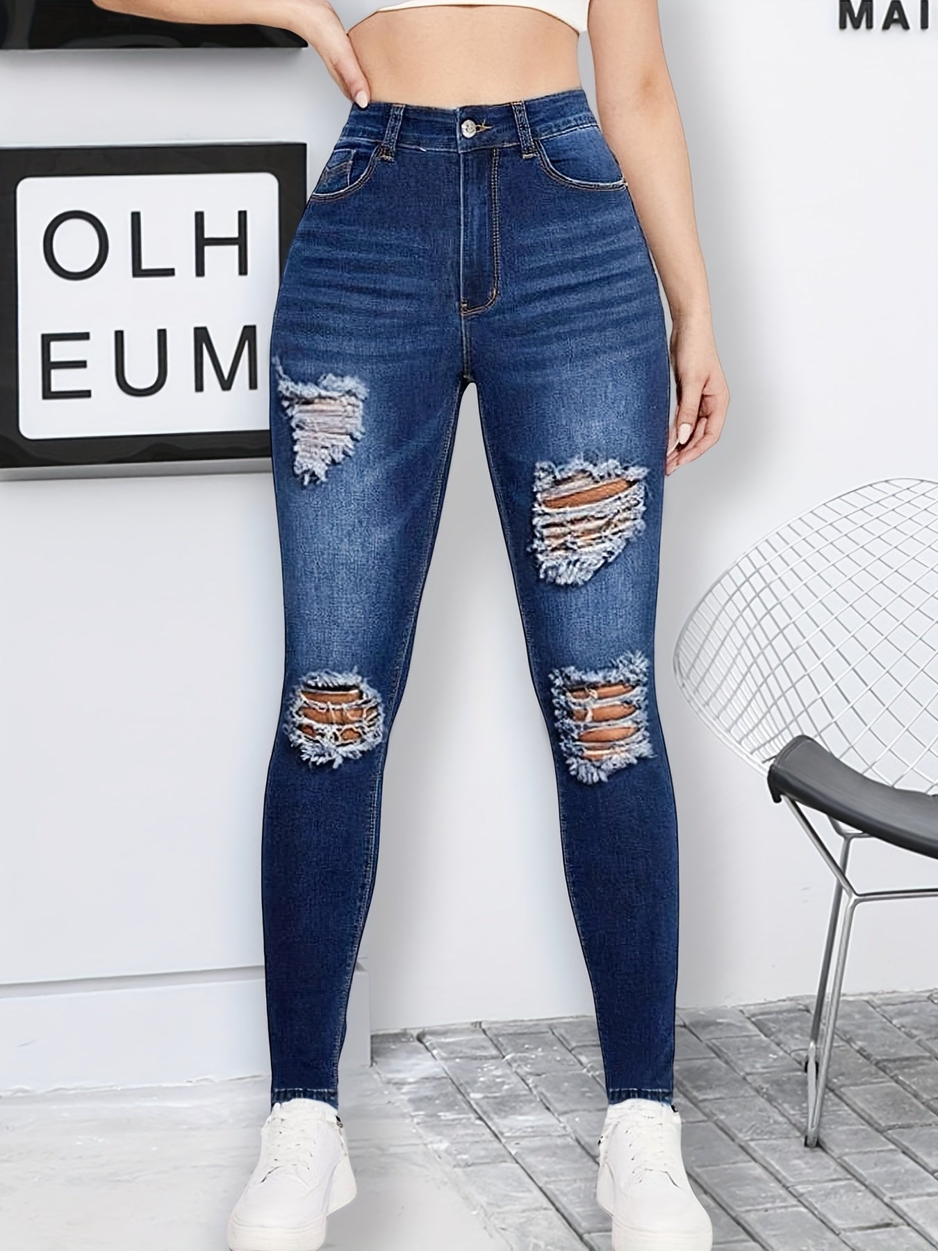 High Waist Skinny Denim Pants Stretchy Fitting Pencil Jeans