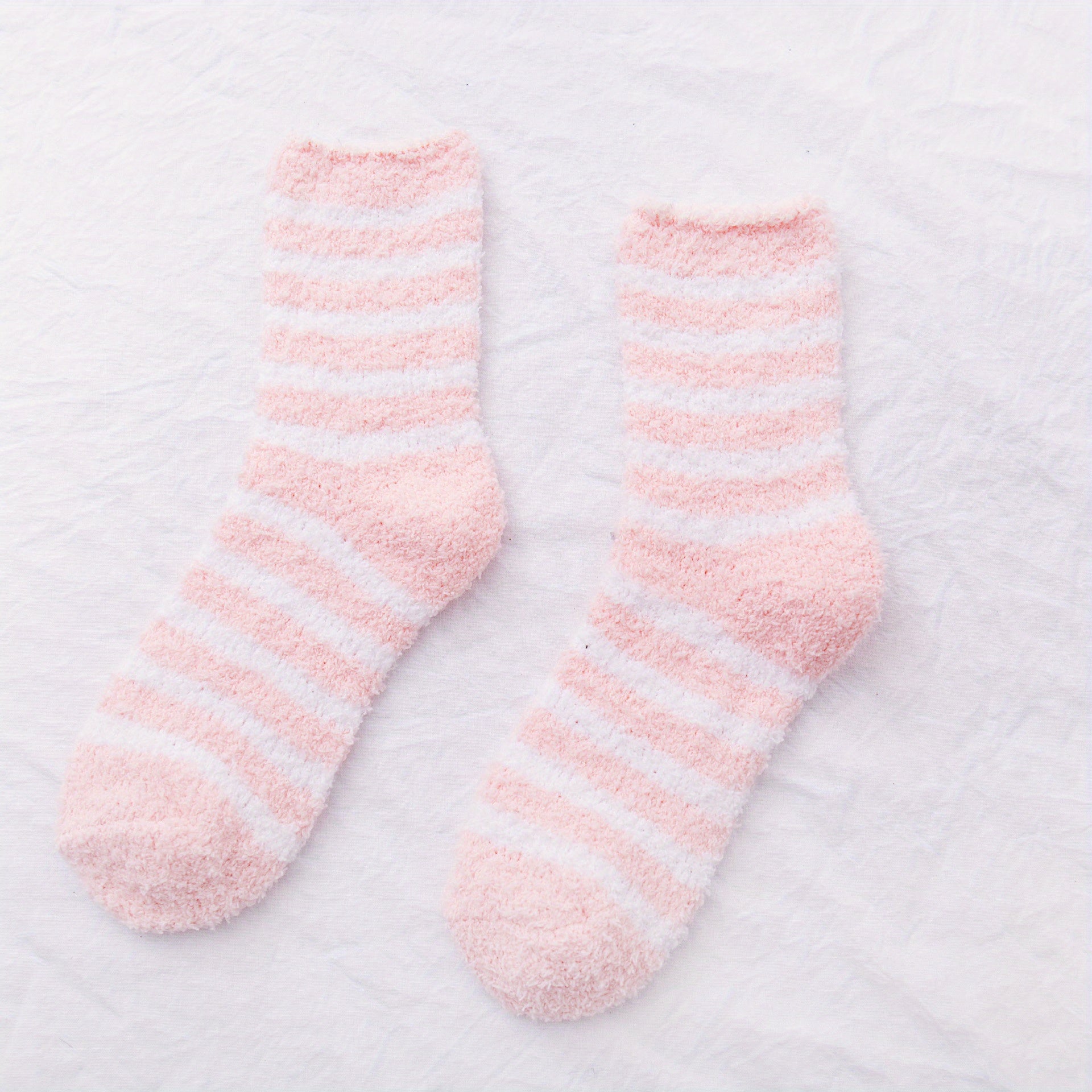 2 Pairs Striped Fuzzy Socks Warm & Soft Home Floor Socks Women's Stockings