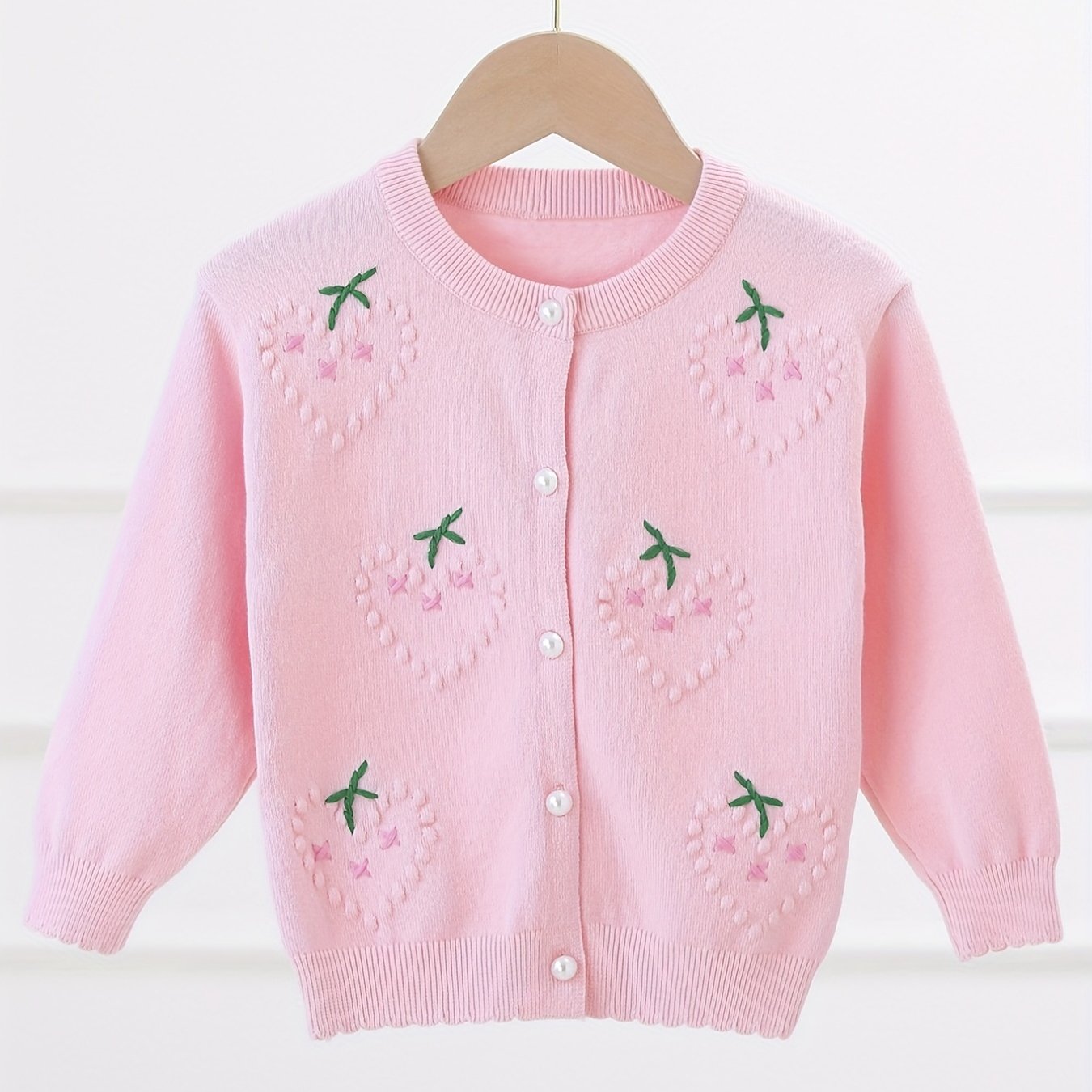 Toddler Girls' Peach Pattern Knitted Sweater Cardigan