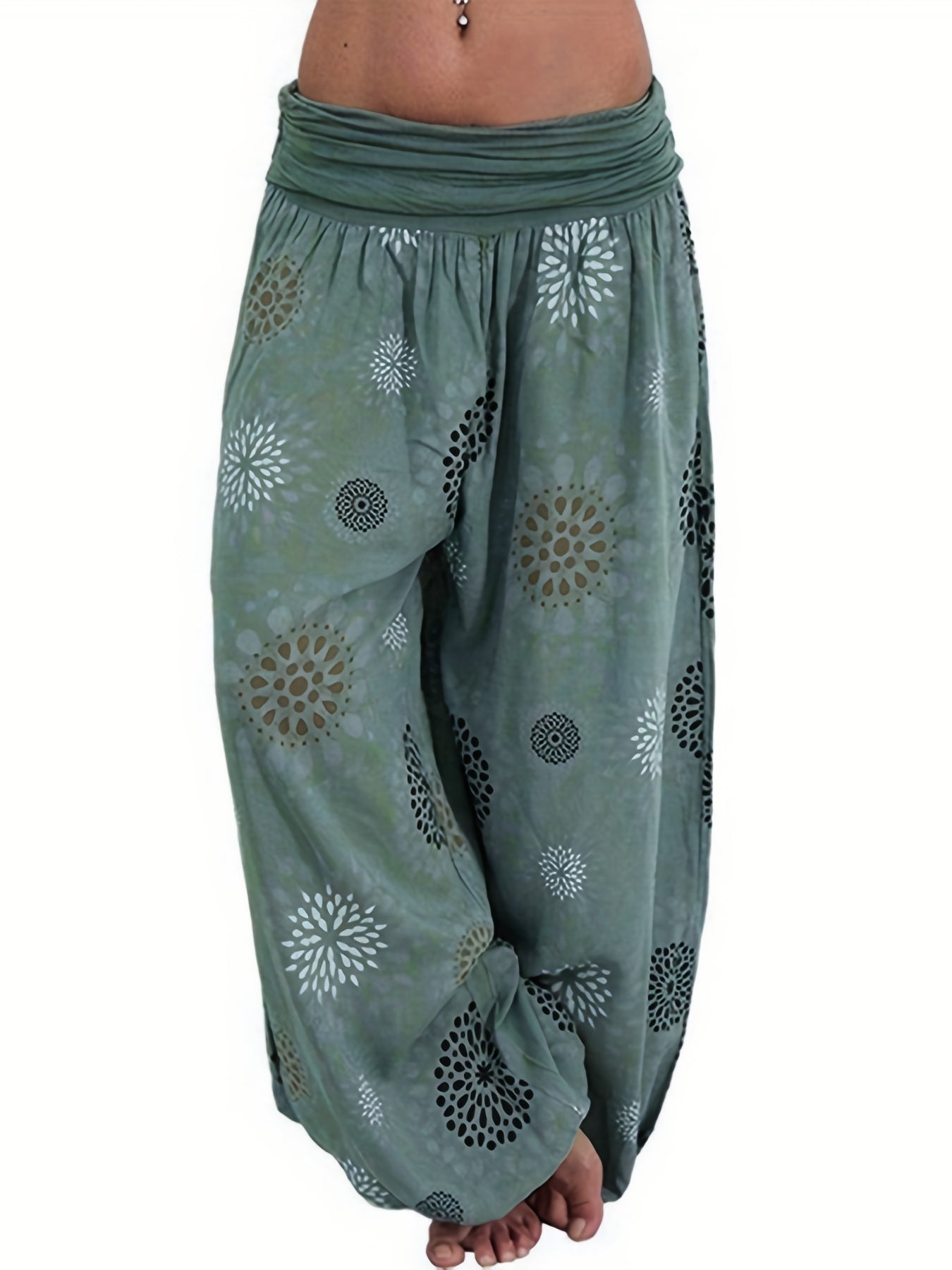 Boho Floral Harem Pants Elastic Waist Beach Pants