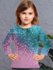 Dreamy 3D Fish Scale Print Long Sleeve Tee for Girls