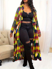 Plaid Print Long Sleeve Maxi Shirt Dress