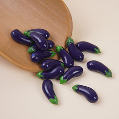 5 Mini Eggplant Models w/Green Stems Realistic Purple & Green Vegetable Accents