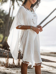 Boho Style Tassel Trim Cover Up Dress Kaftan
