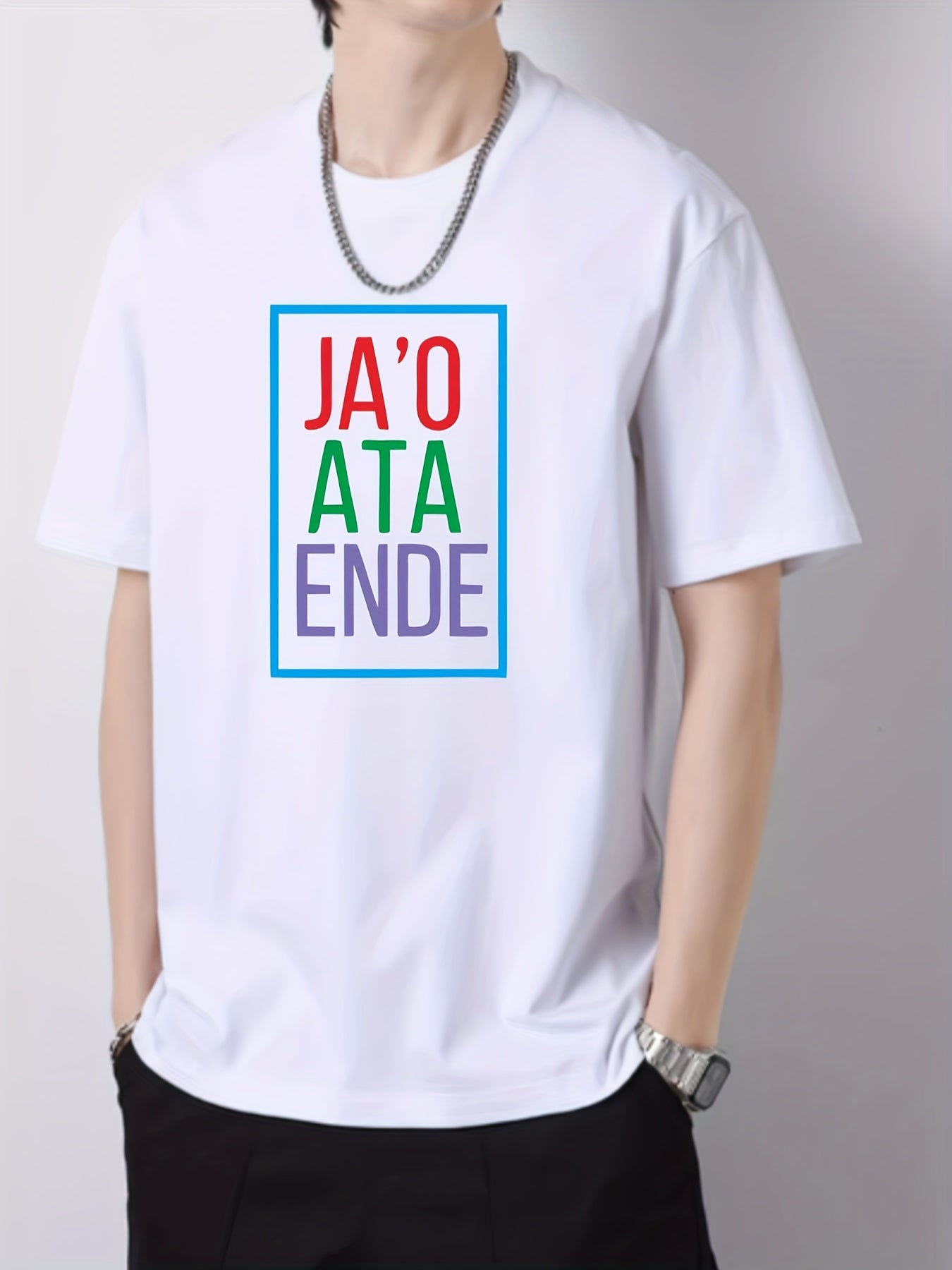 Colorful Letter Pattern Print Men's Graphic Cotton Crew Neck T shirt