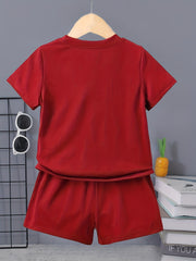 2pcs Boys Casual Short Sleeve Suit Comfy LOS ANGELES Letter Print T shirt&shorts