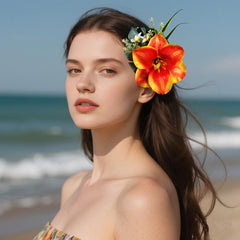 Hawaiian Flower Hair Clip Tropical Floral Barrettes Red Orange Yellow Green