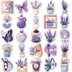 50pcs Lavender Cartoon Phone Case Stickers PVC Waterproof Self adhesive Stickers