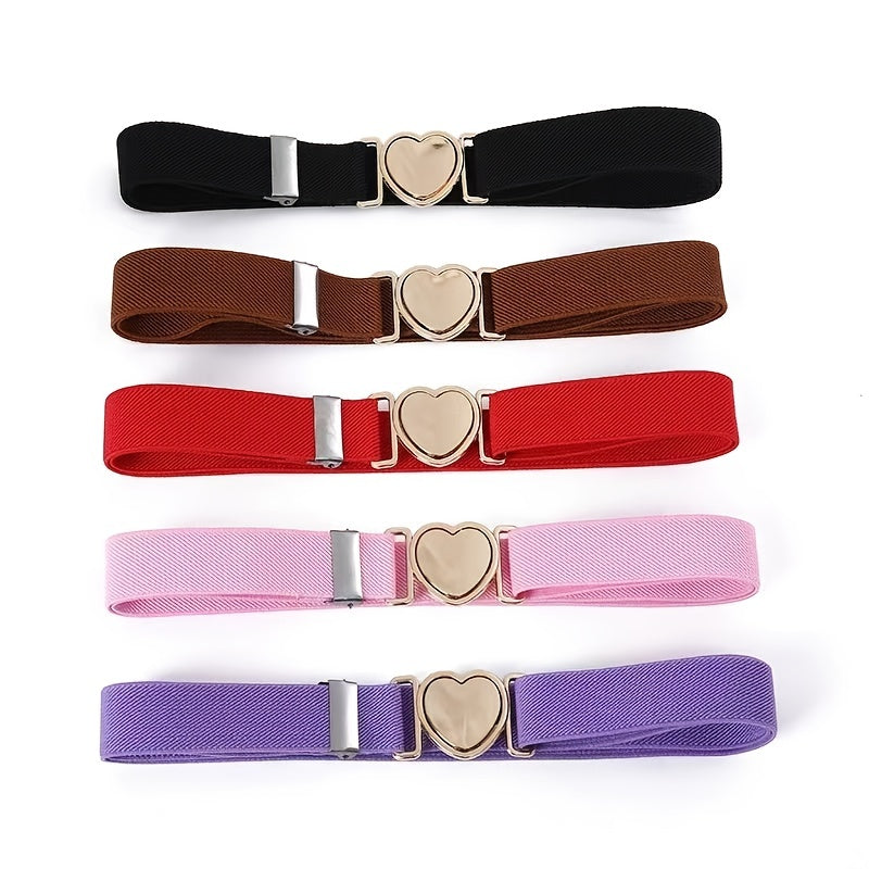 Kids Colorful Elastic Stretch Belts w/ Heart Shape Buckle