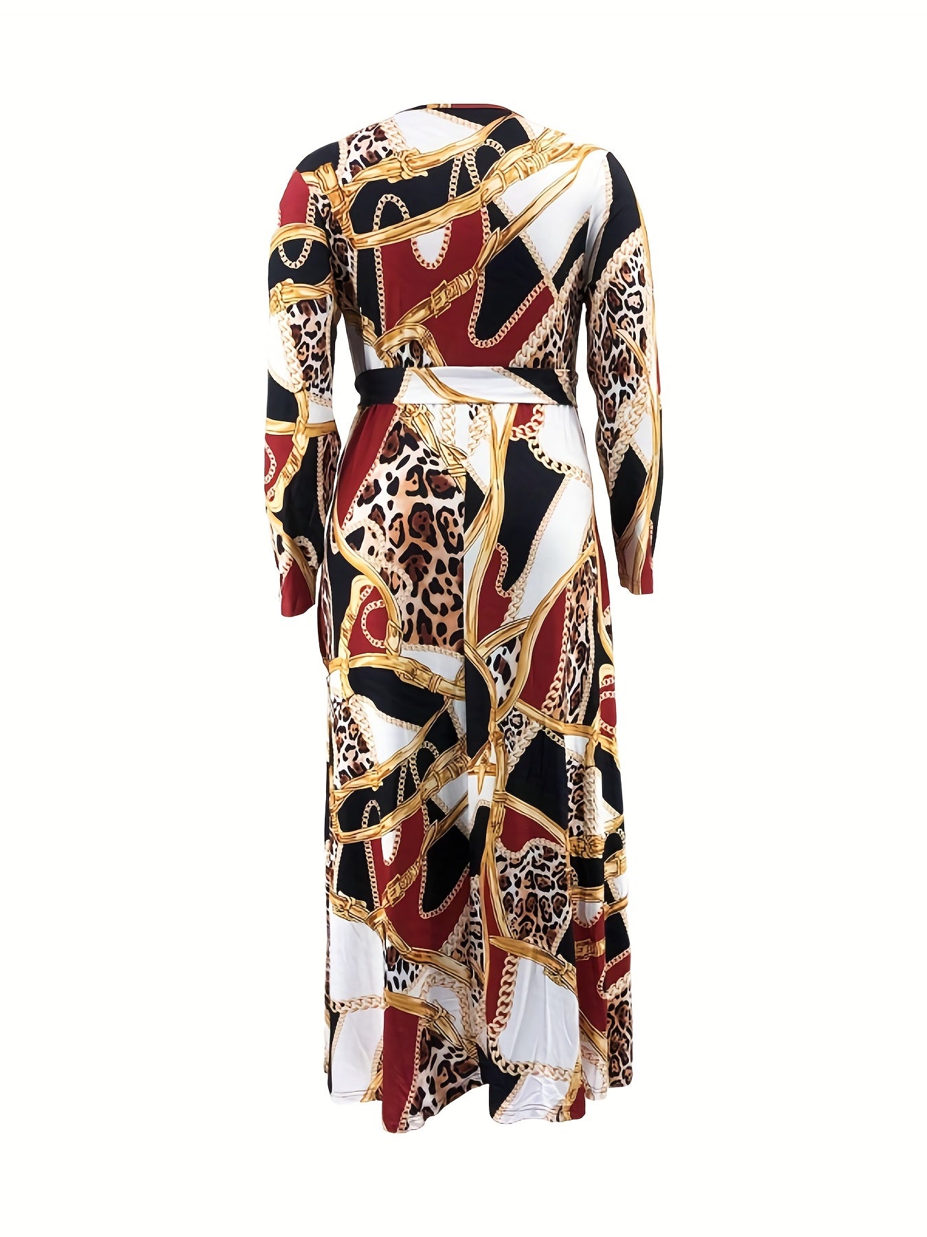 Colorblock Leopard Print Maxi Dress With Belt