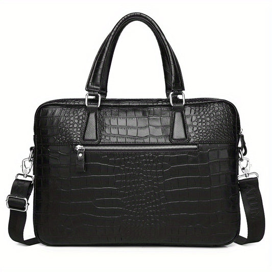 SCHLATUM Crocodile Pattern Briefcase Leather Business HandBag
