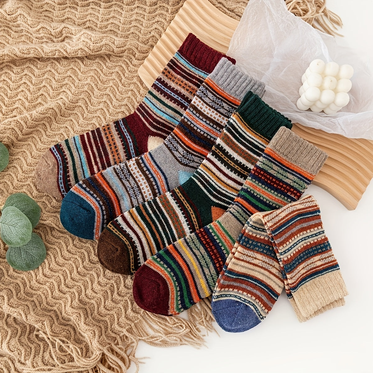 5 Pairs Mixed Outdoor Wool Socks Thick Soft Comfortable Mid Calf