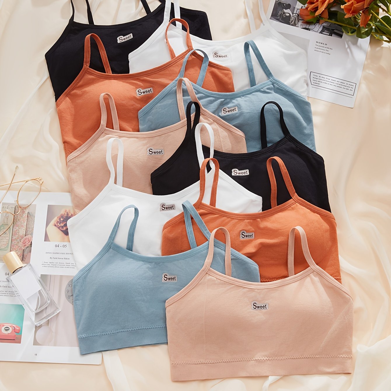 10pcs Letter Print Sports Bras Comfy & Stretch Intimates Women's Lingerie