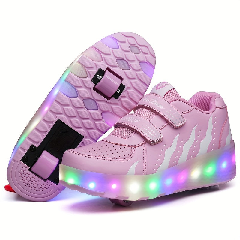 Girl's LED Light Up Roller Shoes with Hook and Loop Closure