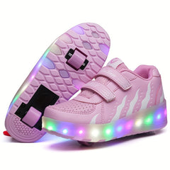 Boy's LED Light Up Roller Shoes With Hook And Loop Fastener