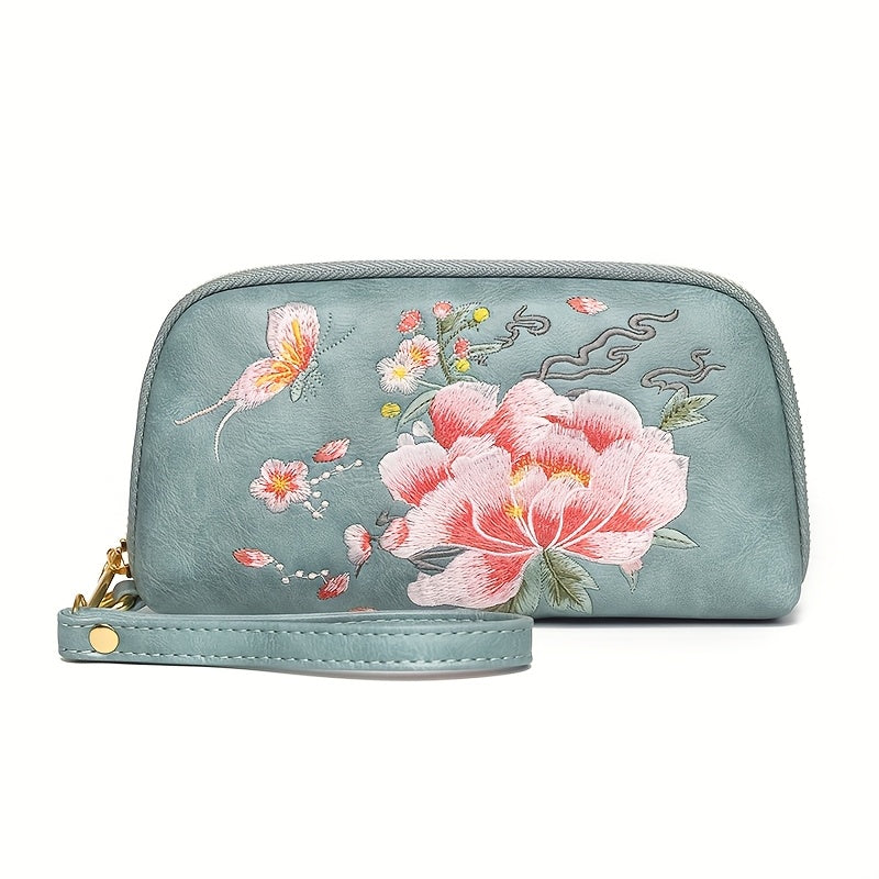 Floral Clutch Wallet Stylish Zipper Handbag Pink Green Everyday Wal