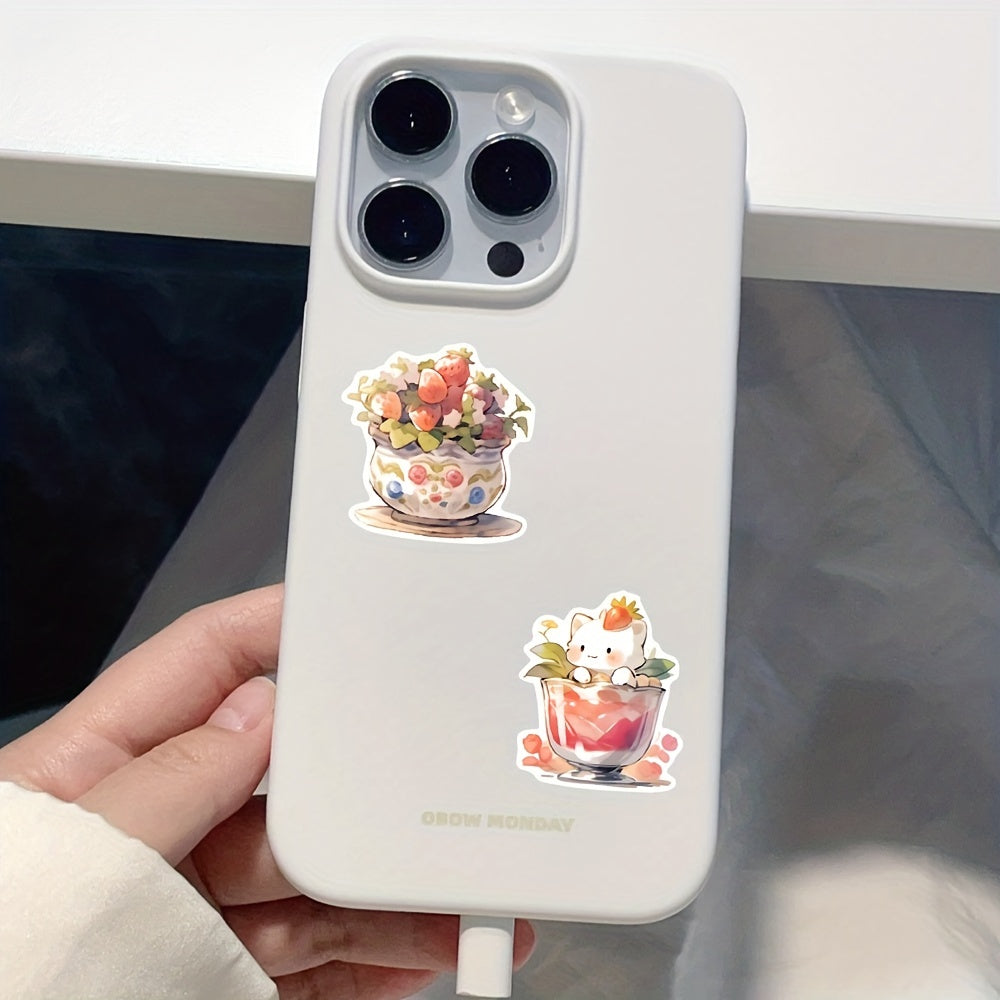 54pcs Strawberry Cat Cup Cartoon Waterproof Game Stickers