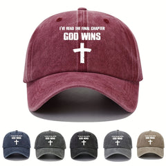 GOD WINS Cross Baseball Cap Distressed Dad Hat