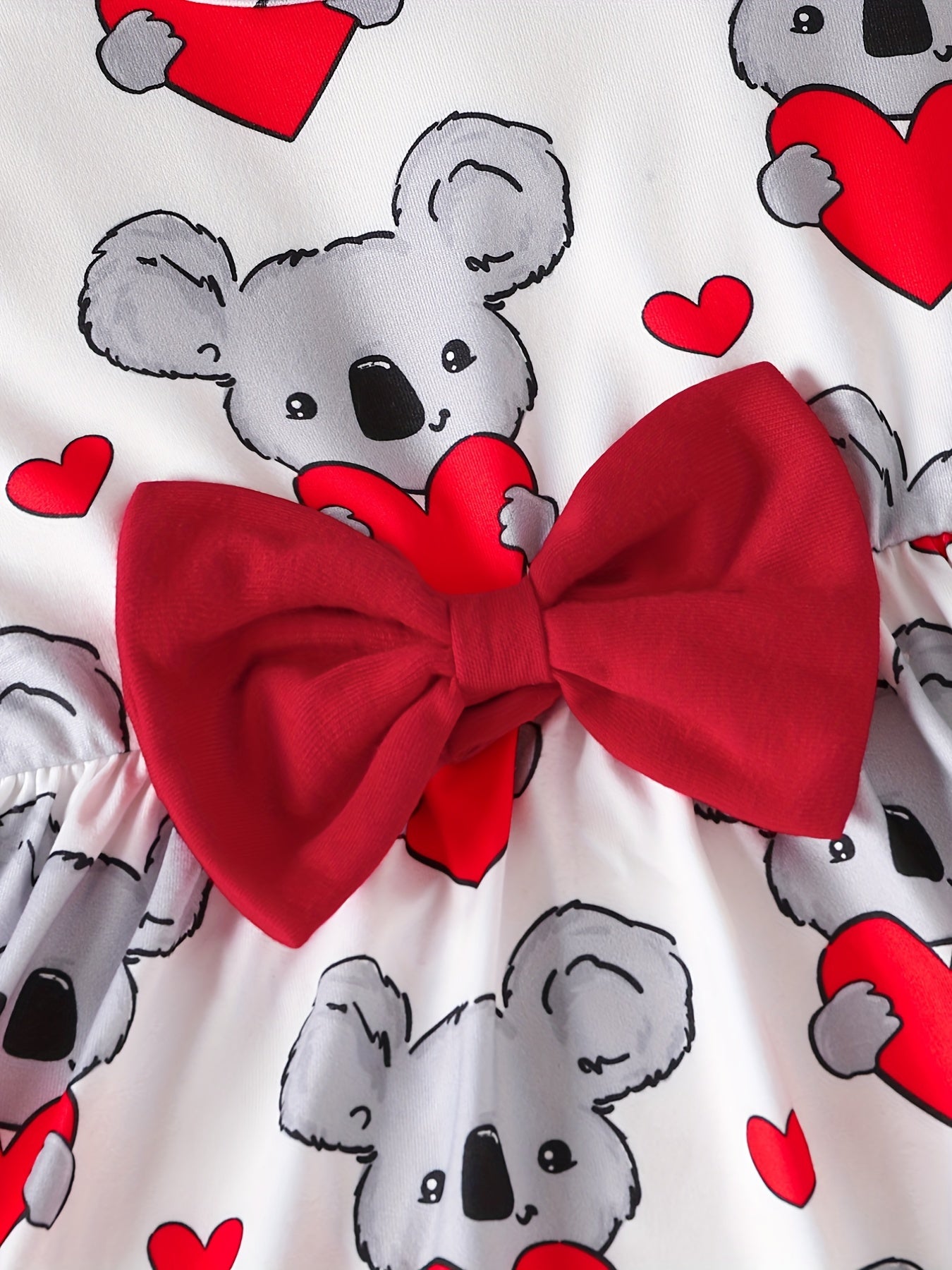 2pcs Baby Girls Heart And Bear Print Dress & Headband Set for Spring/Autumn