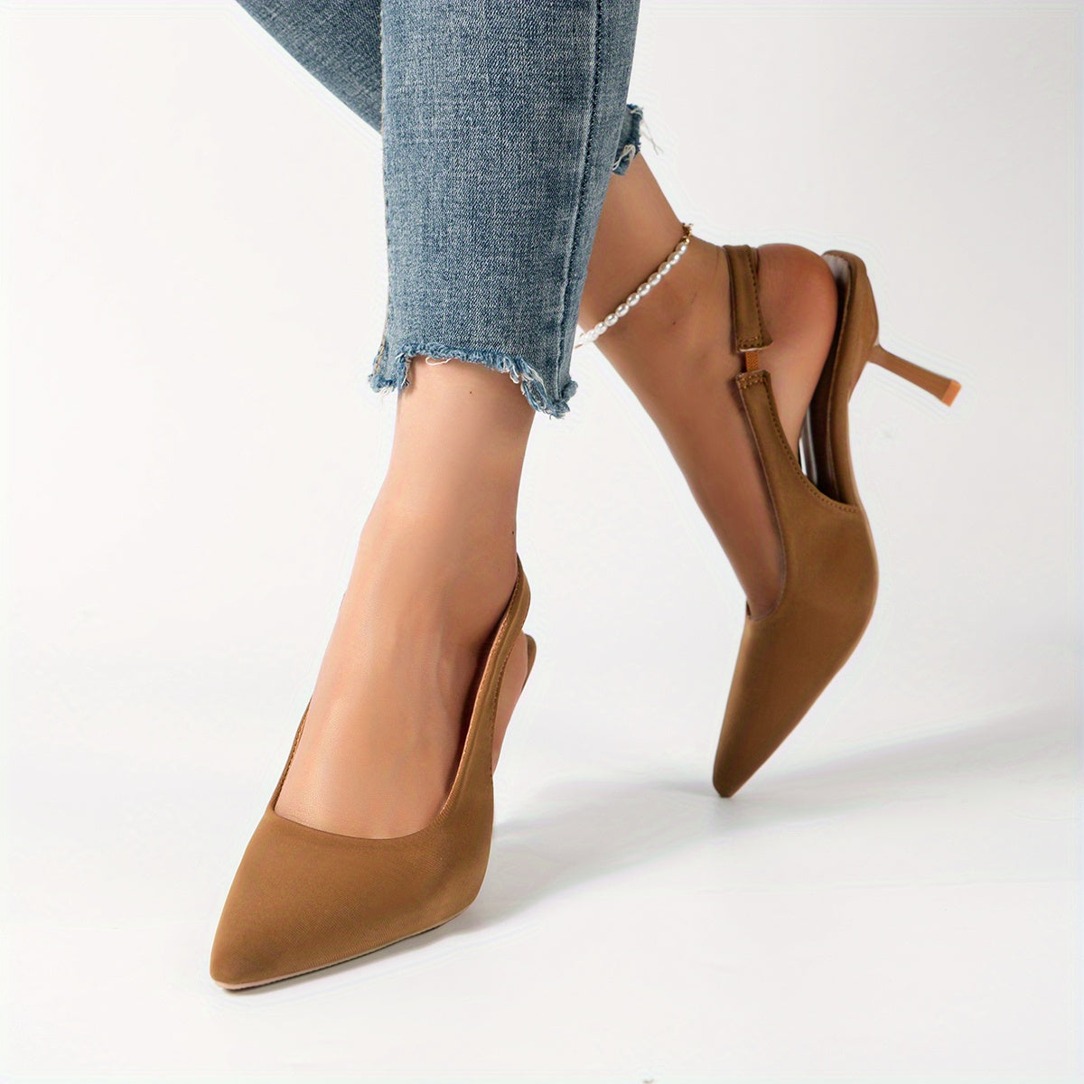 Breathable Canvas Pumps Pointed Toe Ankle Strap Heels