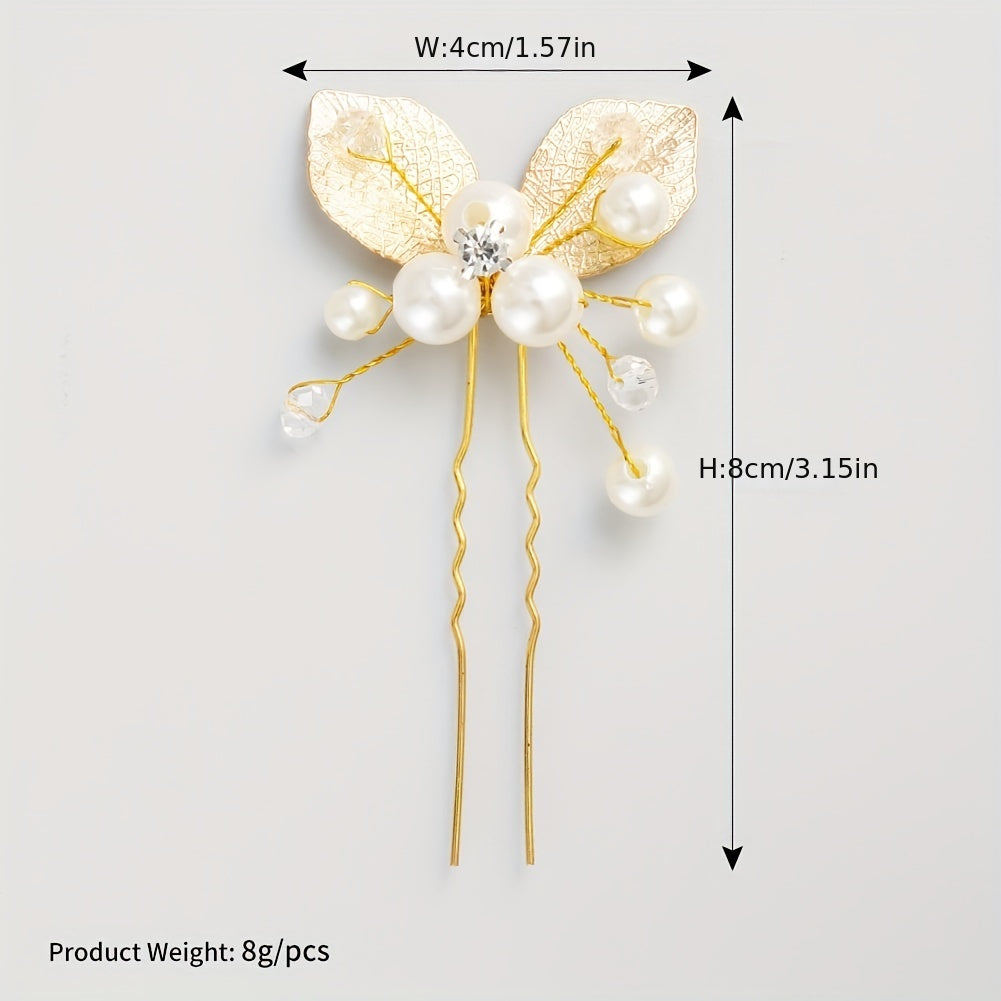 Golden Leaf Rhinestone Pearl Hairpin Bridal Bobby Pin Wedding Hair Accessories