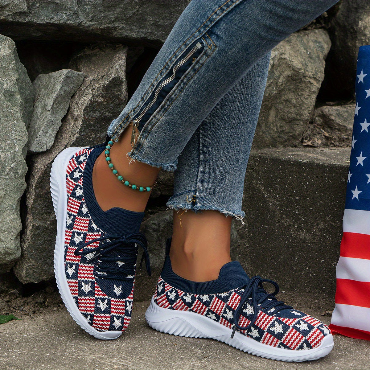 Leopard Print Knit Sports Shoes Lace Up Running Casual Sneaker
