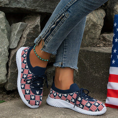 Leopard Print Knit Sports Shoes Lace Up Running Casual Sneaker