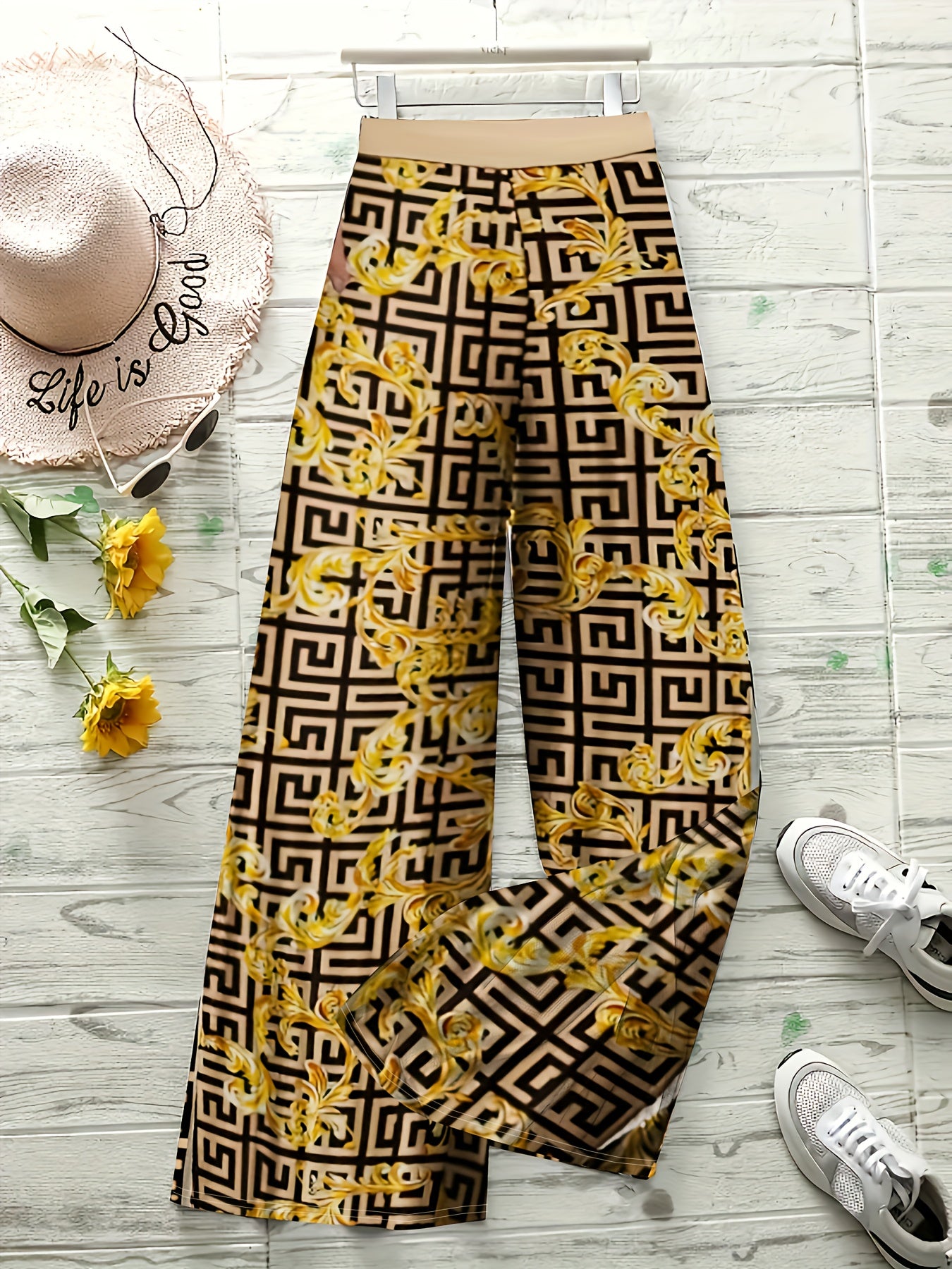 Geometric Print Wide Leg Pants Spring/Fall Casual Loose Pants