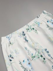 Floral Print Lounge Set Surplice Neck Top & Elastic Waist Pants