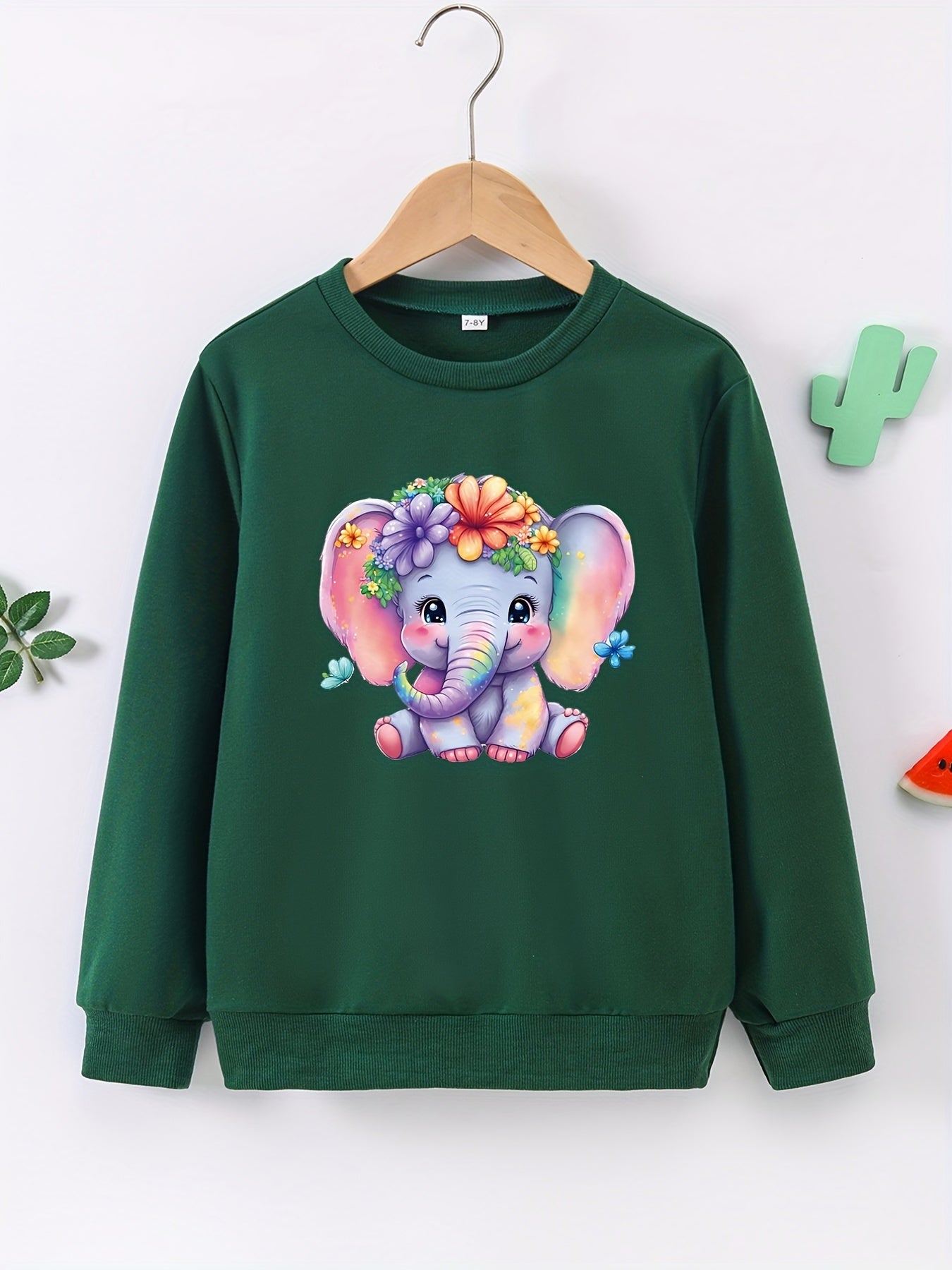 Floral Graphic Round Neck Active Pullovers for Girls Spring Fall
