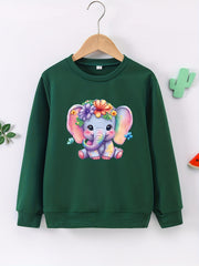 Floral Graphic Round Neck Active Pullovers for Girls Spring Fall
