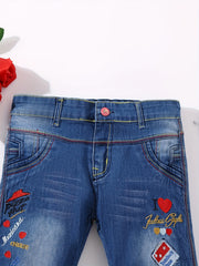 Girls' Tiny Hearts Embroidered Cropped Jeans Capris