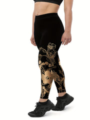 Sporty Plus Size Floral Print Skinny Leggings