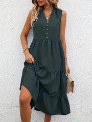 Summer Sleeveless Tiered Dress V Neck Loose Casual Dress