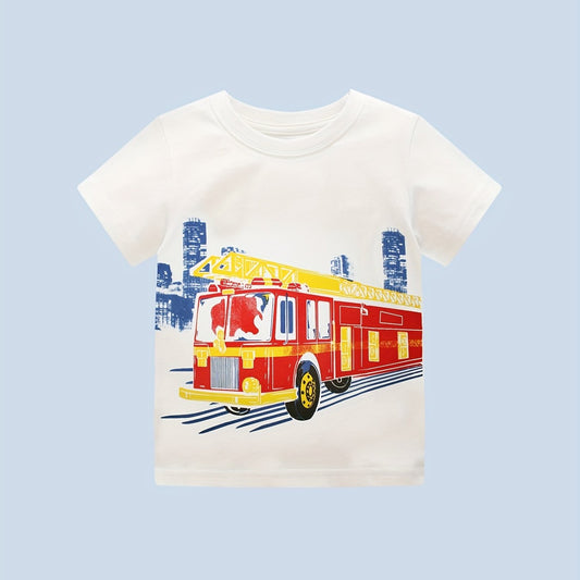 Boy's Fire Truck Graphic Cotton T shirt 3D Print Casual Tee Kid's Clothing