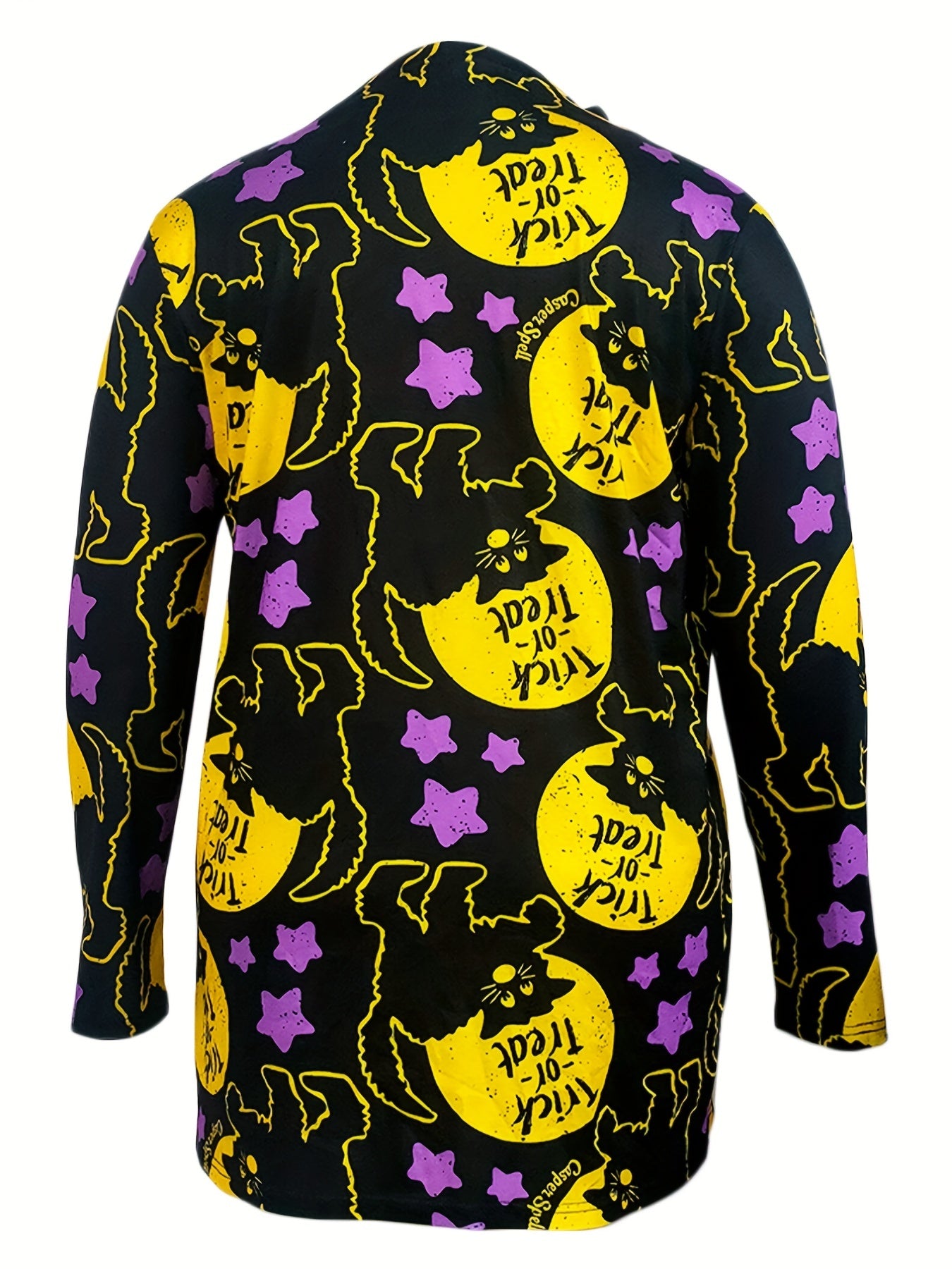 Pumpkin & Cat Print Cardigan, Long Sleeve Open Front
