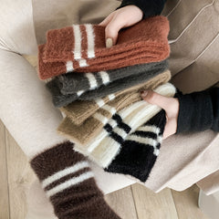 6 Pairs Striped Fuzzy Socks Mid Tube Women's Stockings