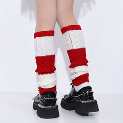 Colorblock Knitted Leg Warmers Christmas Warm Knee High Socks