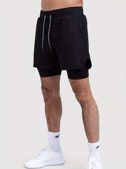 Men's 2 In 1 Running Shorts Activewear Stretch Drawstring Sport Shorts
