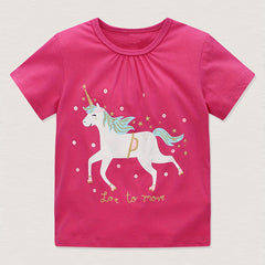 Cartoon Pony Print Girls T Shirt Summer Top for Kids