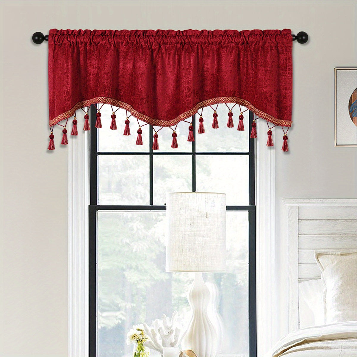 European Style Chenille Window Valance with Tassels - Soft and Stylish Wave