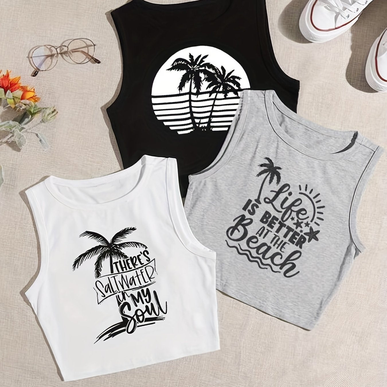 Coconut Tree Crop Tank Tops Y2K Sleeveless for Summer