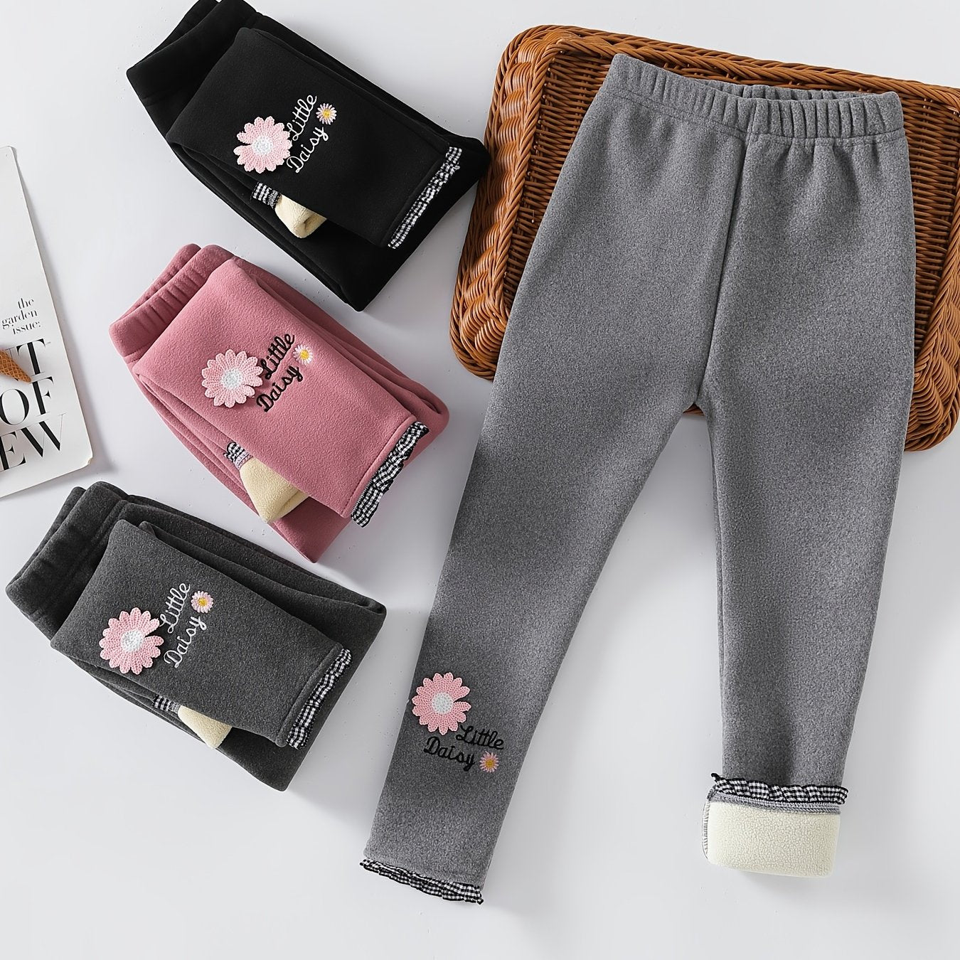 Girls Flowers Print Winter Thermal Leggings Kids Clothes