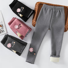 Girls Flowers Print Winter Thermal Leggings Kids Clothes