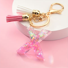 Initial Letter Keychain Resin English Letter Key Chain Pendant With Tassel