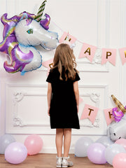 Rainbow Horse Embroidered Short Sleeve Dress