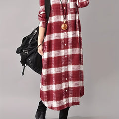 Gingham Print Polo Neck Shirt Dress