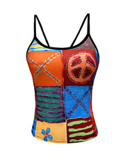 Colorblock Graphic Print Cami Top Sleeveless Crew Neck Summer Top