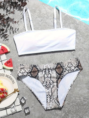 Girls Bikini Swimsuit Set Solid Top Snake Skin Graphic Briefs For Summer