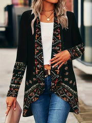 Floral Print Long Sleeve Open Front Cardigan